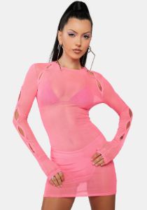 Paradise Pink Mesh Cut-Out Mini Dress sold by Dolls Kill