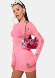 Paradise Pink Mesh Cut-Out Mini Dress sold by Dolls Kill