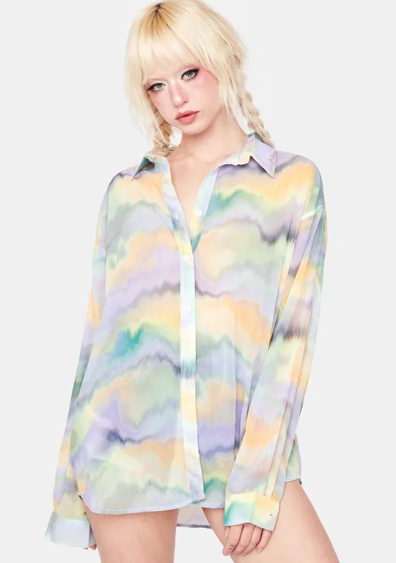 Watercolor Chiffon Button Up Shirt sold by Dolls Kill