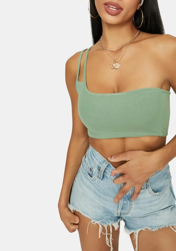 Jade State Of Mind One Shoulder Crop Tank sold by Dolls Kill