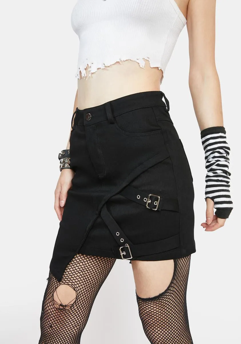 Asymmetric Denim Mini Skirt sold by Dolls Kill