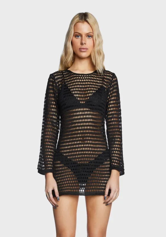 Flirt Alert Crochet Mini Dress sold by Dolls Kill