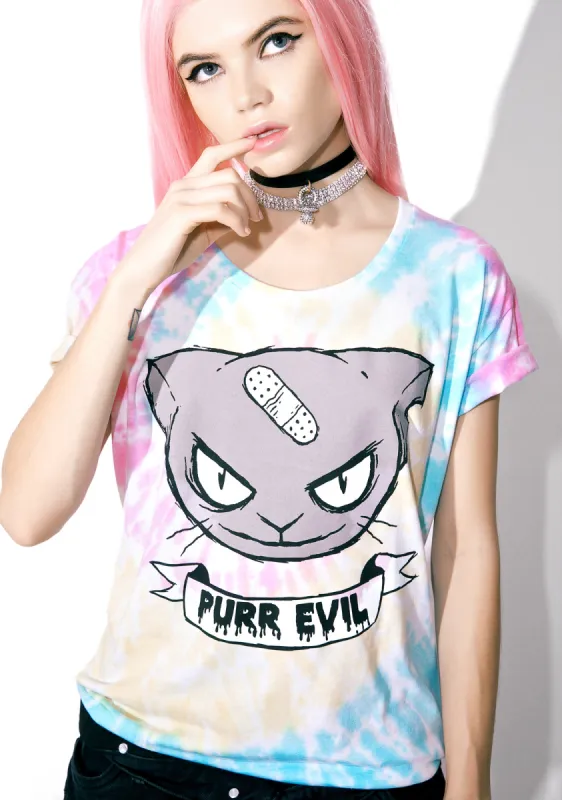 Purr Evil Tie Dye Tee sold by Dolls Kill