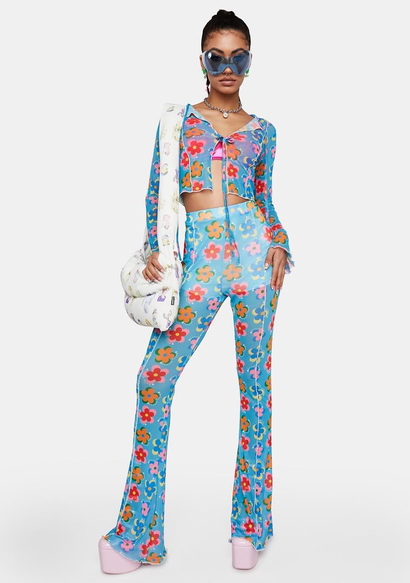 Blue Floral Mesh Long Sleeve Top sold by Dolls Kill product image thumbnail 3