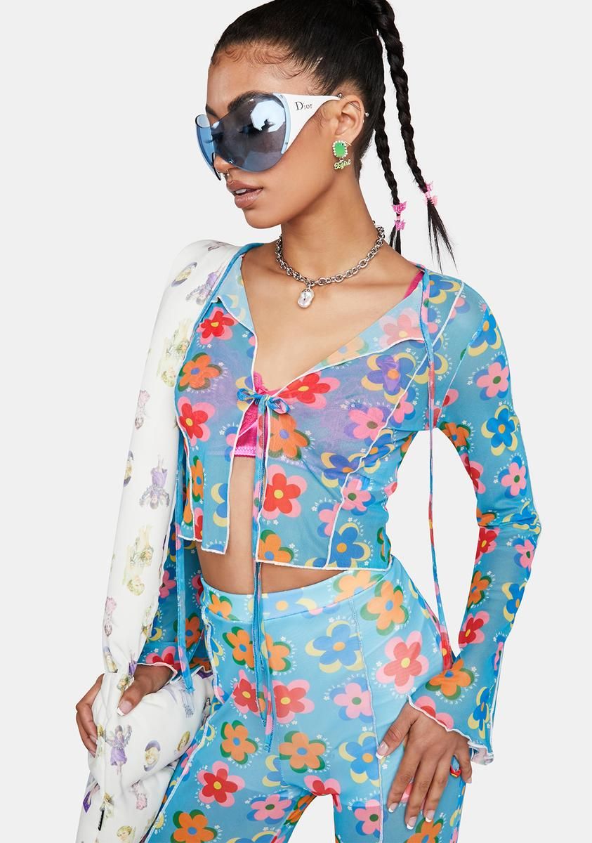Blue Floral Mesh Long Sleeve Top sold by Dolls Kill product image thumbnail 2