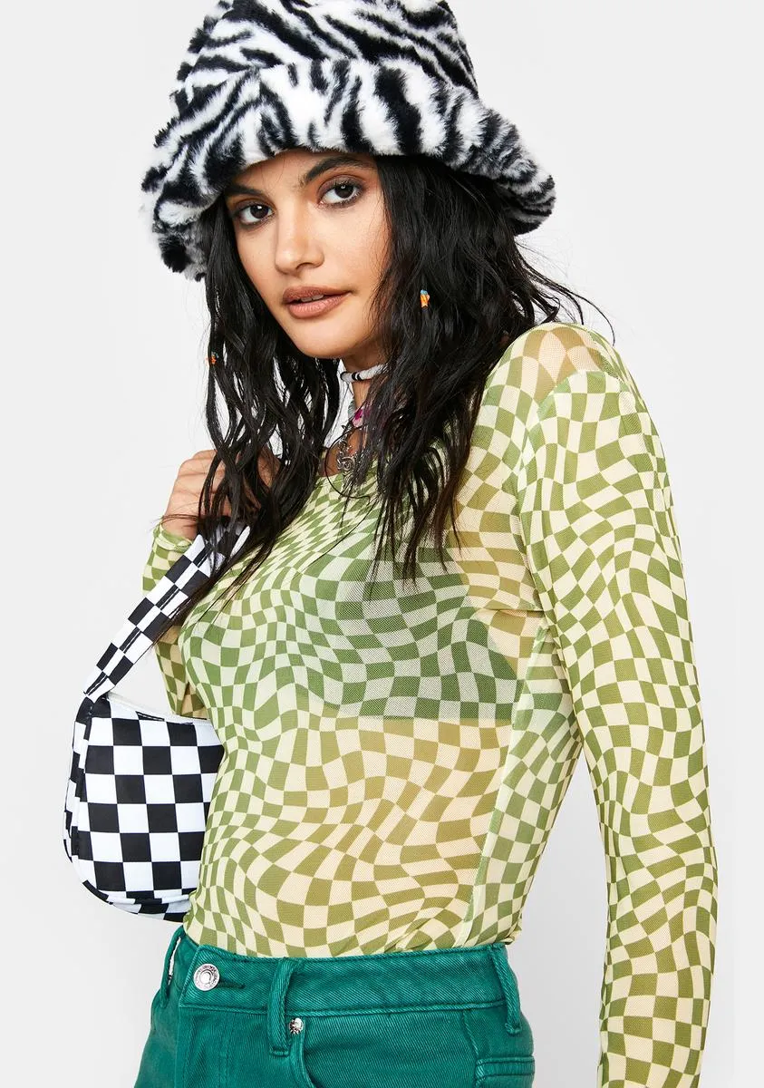 Amelia Long Sleeve Mesh Checkered Crop Top sold by Dolls Kill product image thumbnail 2