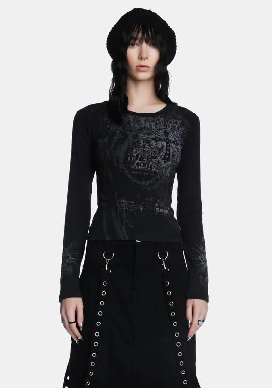 Cross Me Black Graphic Top sold by Dolls Kill