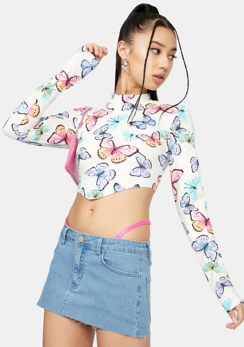 Flutter On Butterfly Print Crop Top sold by Dolls Kill