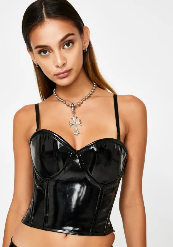 Lavish Black Vinyl Bustier sold by Dolls Kill