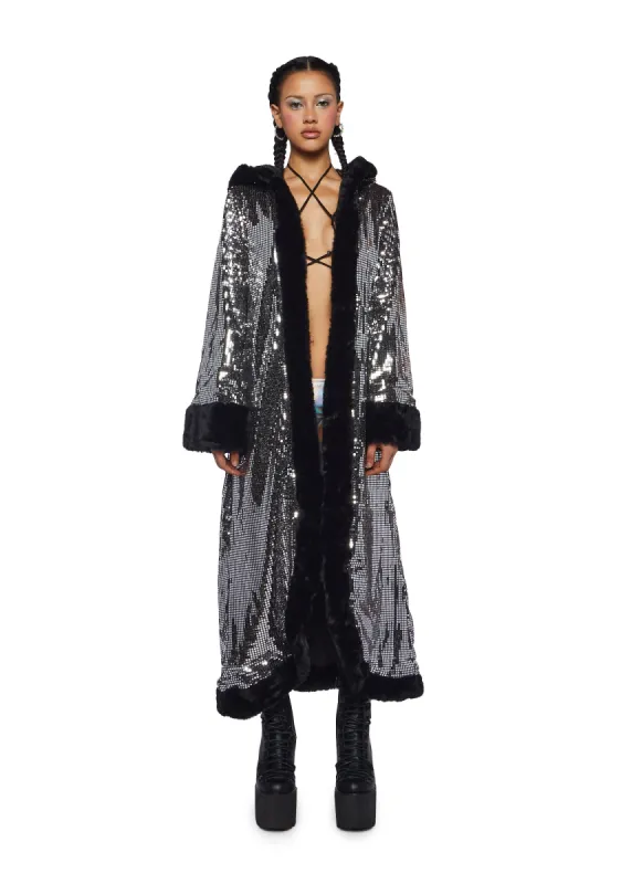 Disco Fusion Hooded Duster - Silver sold by Dolls Kill