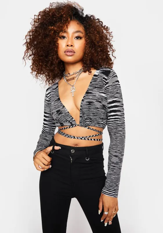Black Multi Long Sleeve Crop Top sold by Dolls Kill