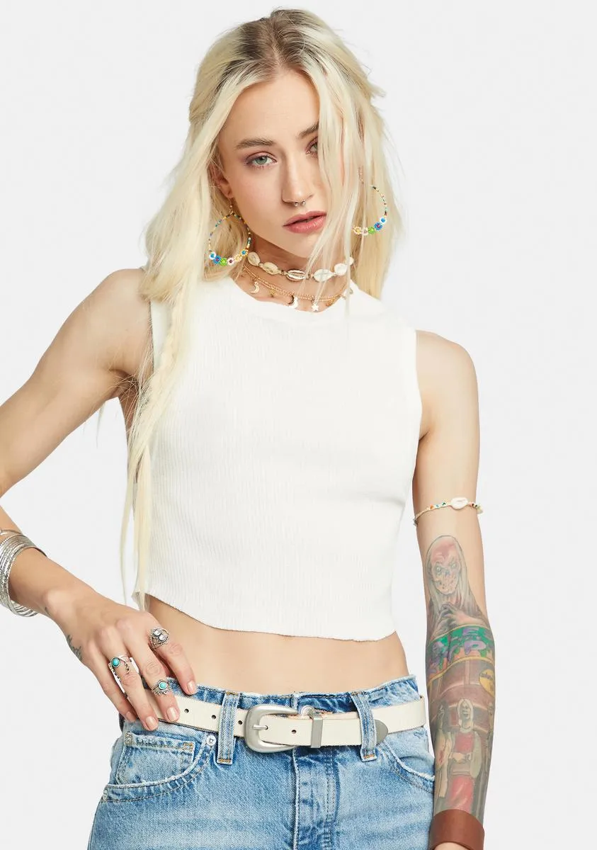 Ivory Muscle Up Ribbed Crop Tank sold by Dolls Kill