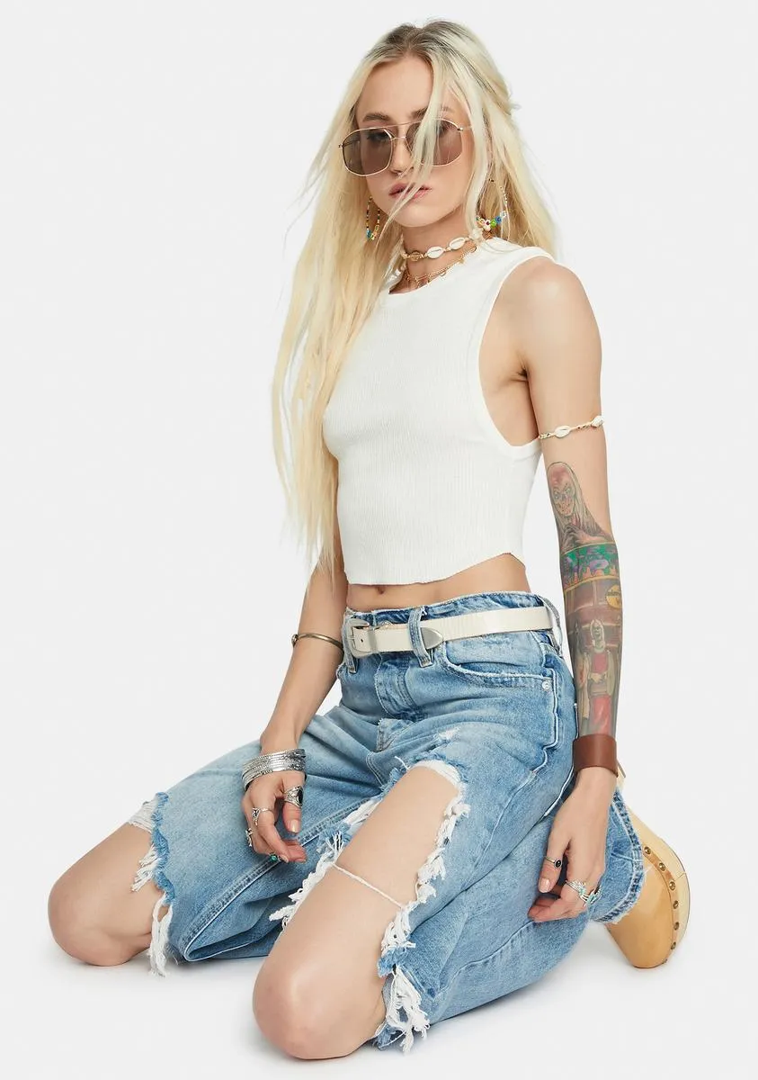 Ivory Muscle Up Ribbed Crop Tank sold by Dolls Kill product image thumbnail 3