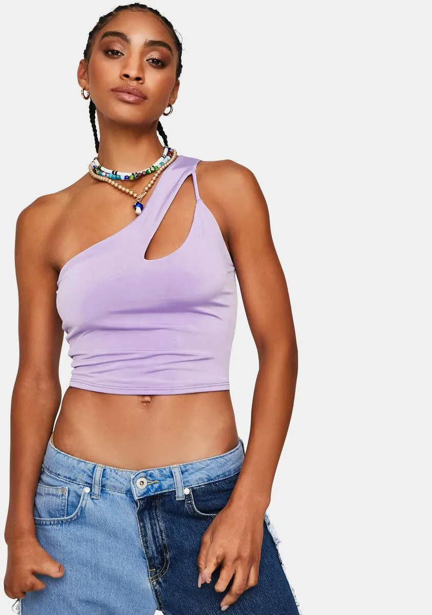 Lilac Fast And Furious Asymmetrical Crop Top sold by Dolls Kill