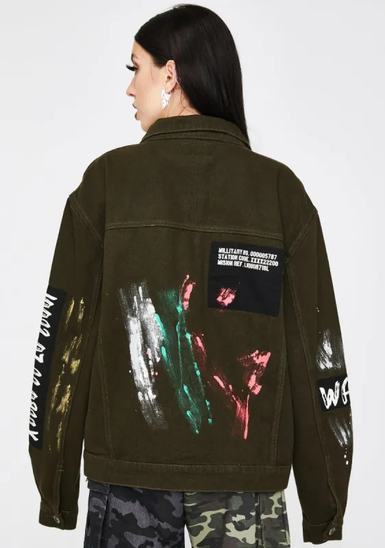 Khaki Warrior Denim Jacket sold by Dolls Kill