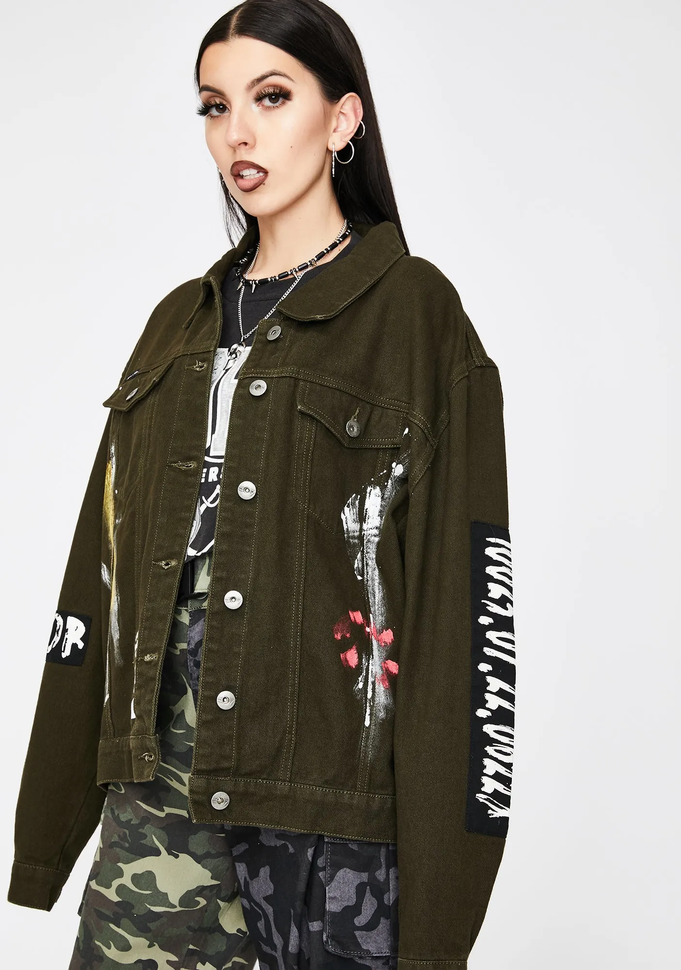 Khaki Warrior Denim Jacket sold by Dolls Kill product image thumbnail 2