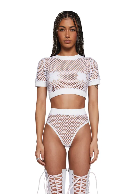 Techno Fantasy Fishnet Crop Top - White sold by Dolls Kill