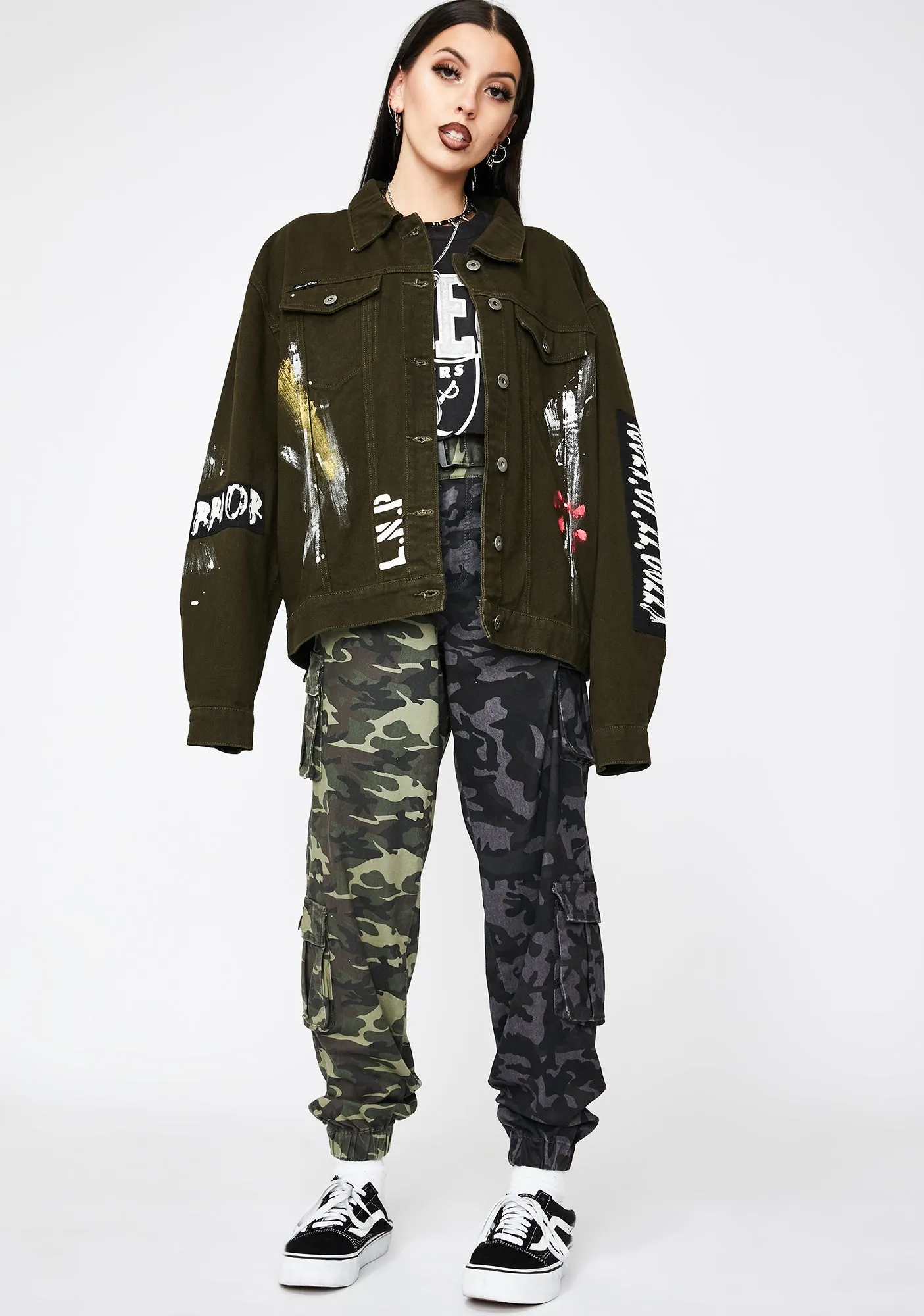 Khaki Warrior Denim Jacket sold by Dolls Kill product image thumbnail 3