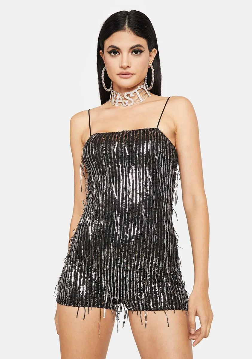 Sparkle Nights Sequin Fringe Romper sold by Dolls Kill