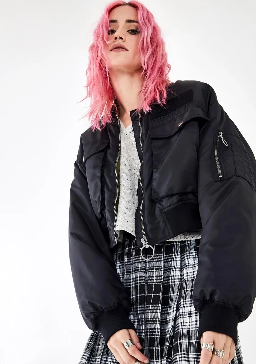 Think Fast Cropped Bomber sold by Dolls Kill