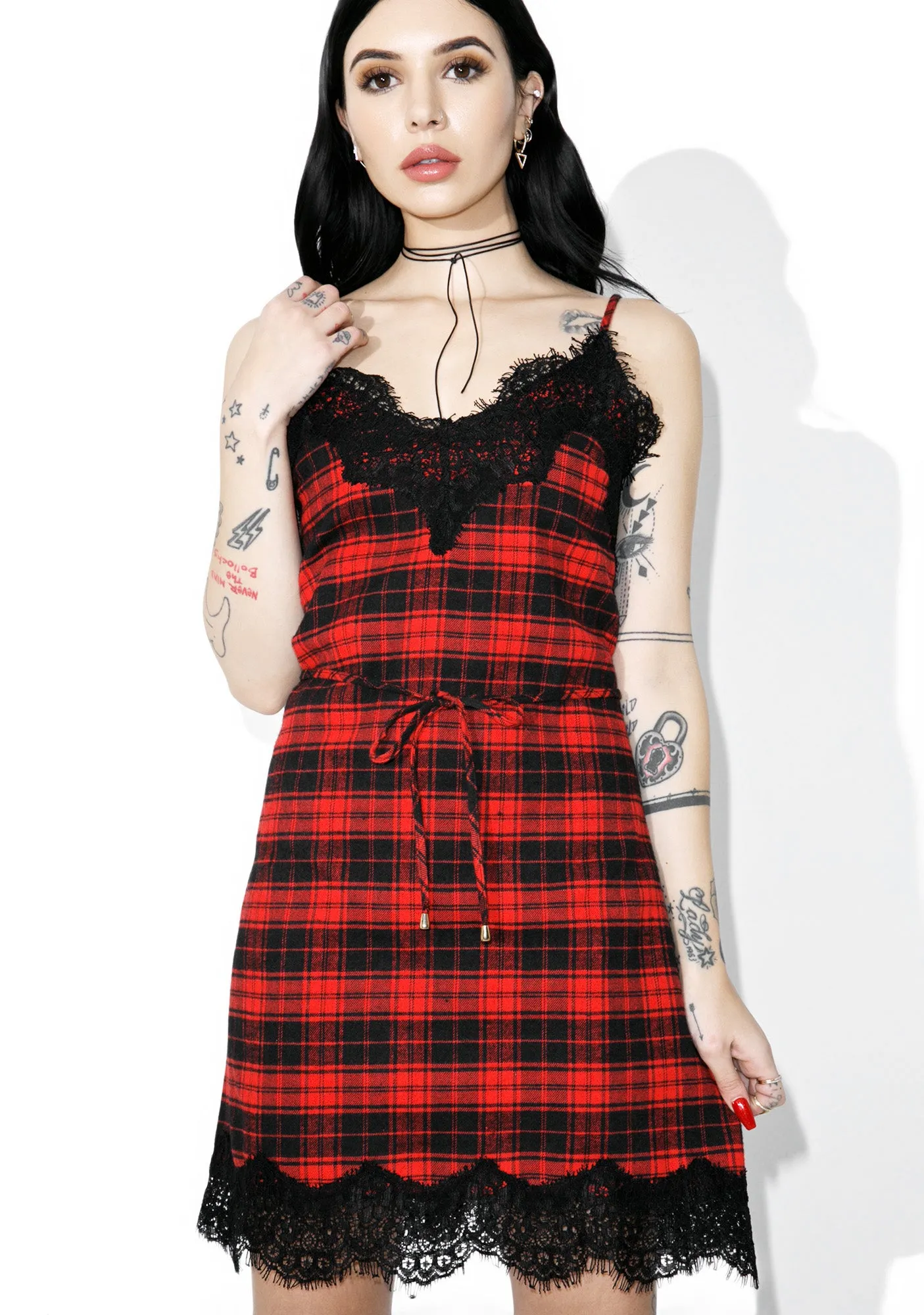 Scarlet Falling Out Plaid Slip Dress sold by Dolls Kill
