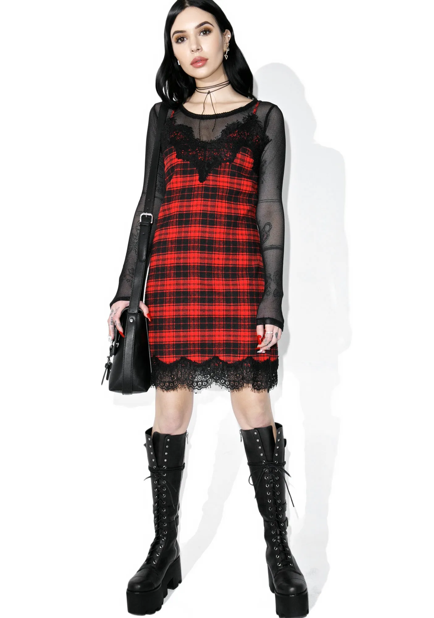 Scarlet Falling Out Plaid Slip Dress sold by Dolls Kill product image thumbnail 5