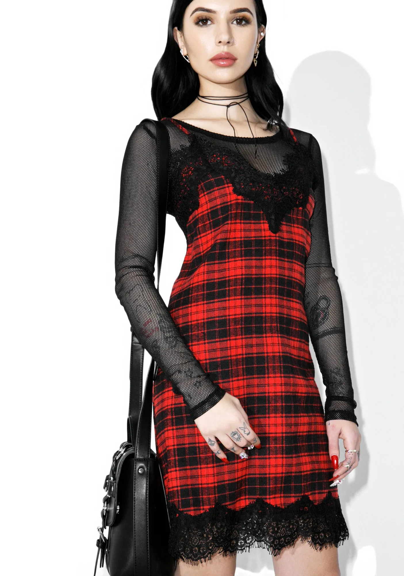 Scarlet Falling Out Plaid Slip Dress sold by Dolls Kill product image thumbnail 2