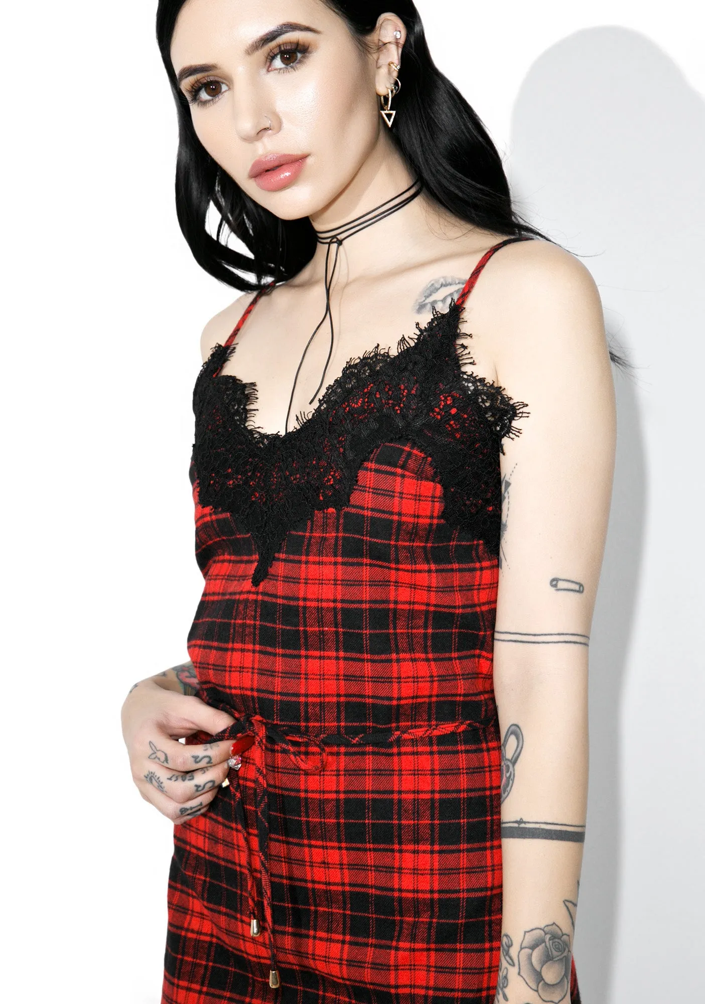 Scarlet Falling Out Plaid Slip Dress sold by Dolls Kill product image thumbnail 3
