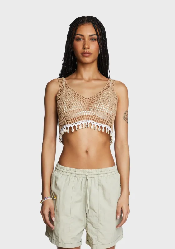 Unstoppable Beauty Crochet Top - Tan sold by Dolls Kill