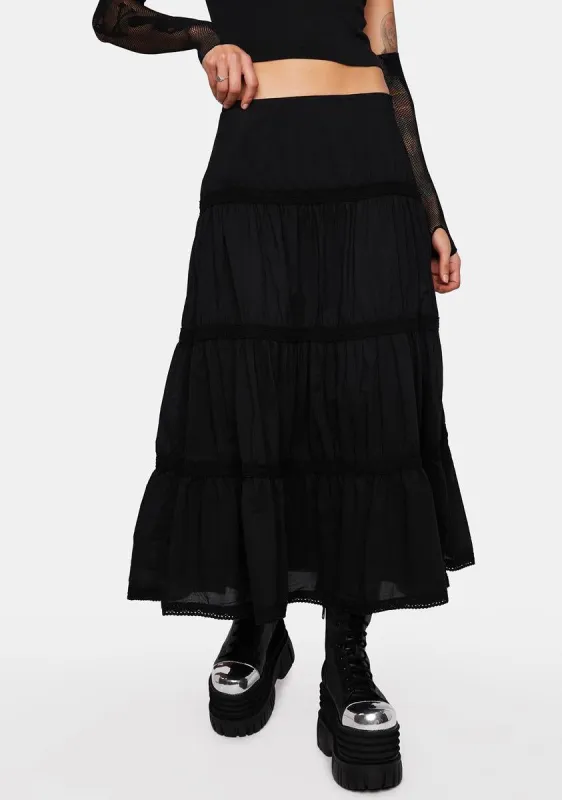Raven Ruffle Maxi Skirt sold by Dolls Kill