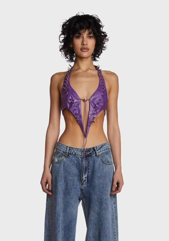 Purple Rivet Halter Top sold by Dolls Kill