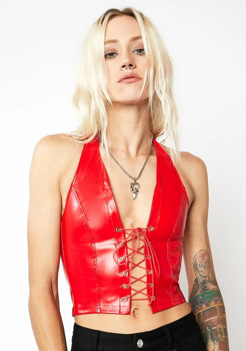 Hot Cyber Sexy Lace-Up Halter Top sold by Dolls Kill