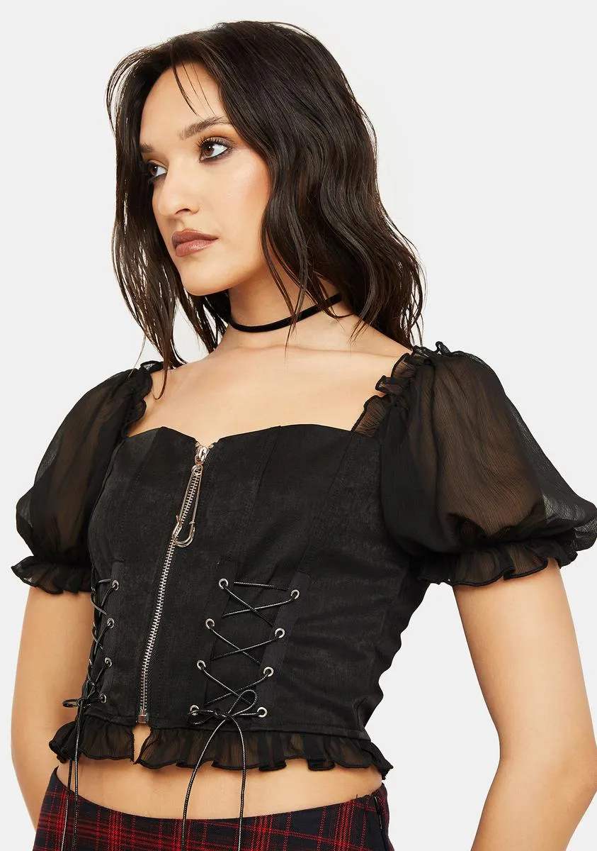 Rock Doll Lace-Up Top sold by Dolls Kill