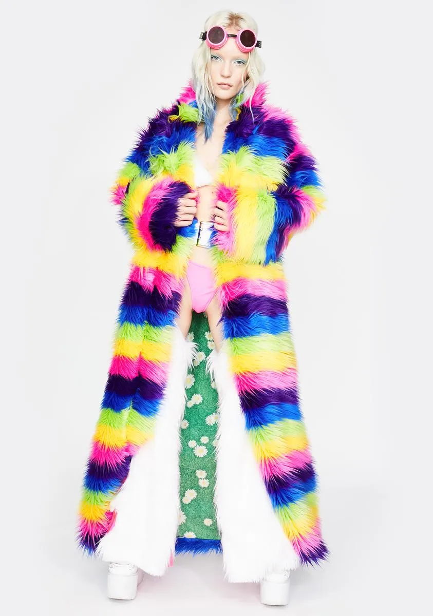 Taste The Rainbow Faux Fur Coat sold by Dolls Kill