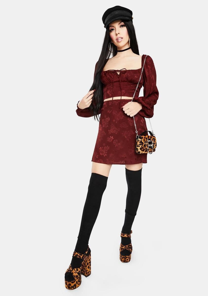 Shenka Satin Rose Mulberry Mini Skirt sold by Dolls Kill product image thumbnail 3