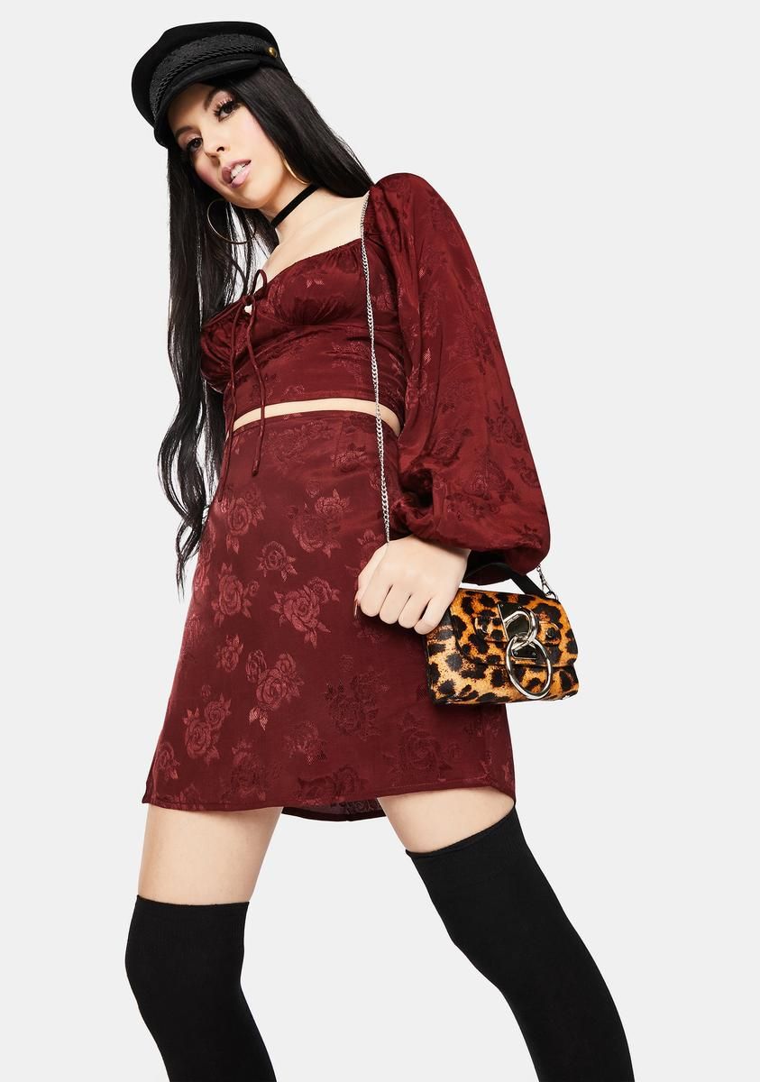 Shenka Satin Rose Mulberry Mini Skirt sold by Dolls Kill product image thumbnail 2