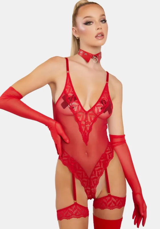 Reese Deep Plunge Mesh Teddy sold by Dolls Kill