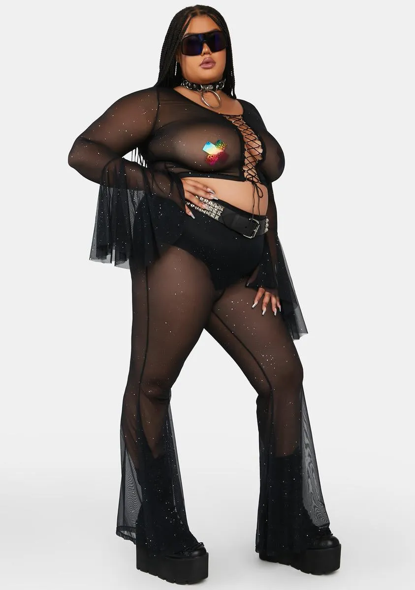 Plus Twilight Skies Mesh Pull-On Flares sold by Dolls Kill product image thumbnail 3