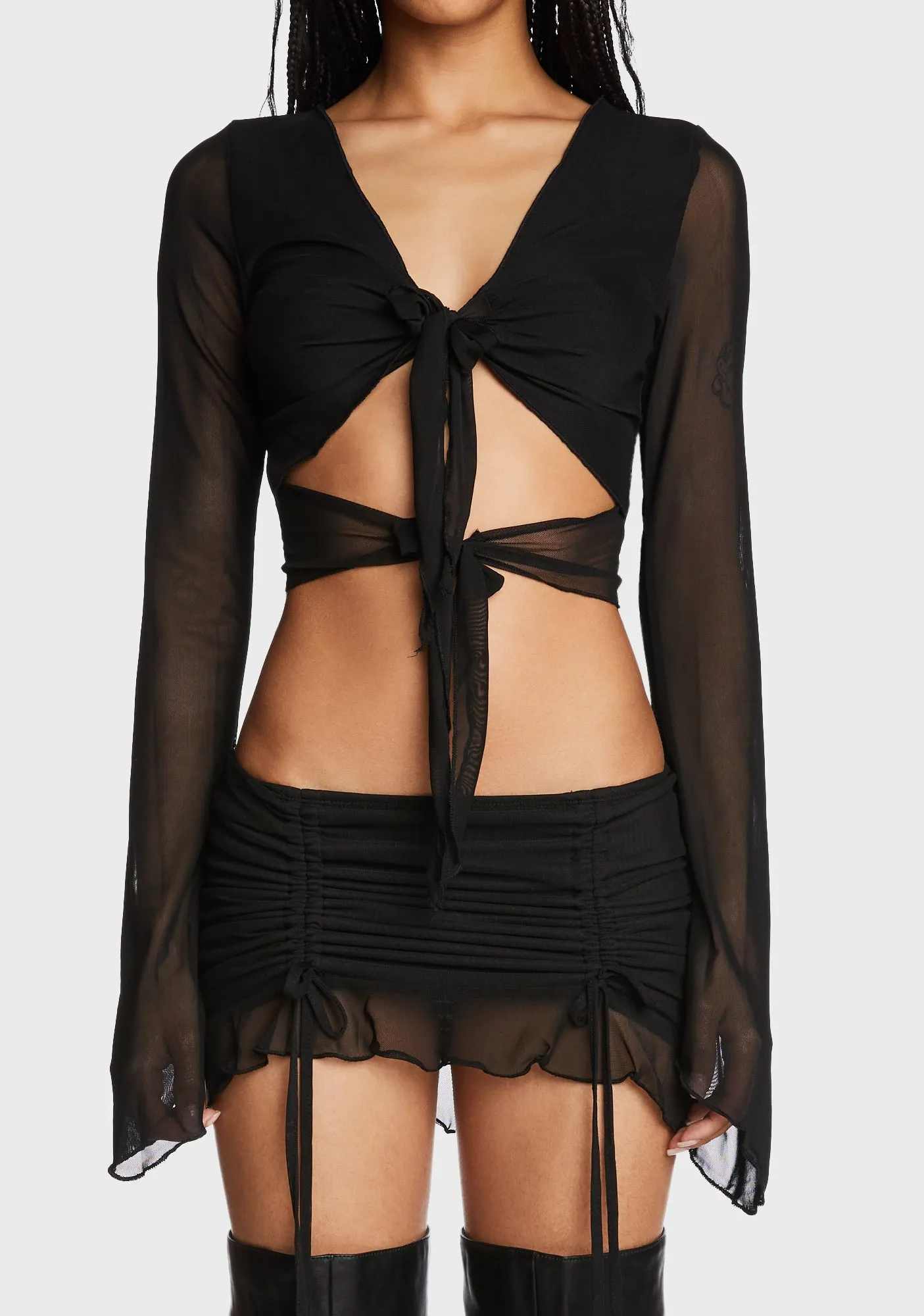 Indigo Tie Front Crop Top - Black sold by Dolls Kill product image thumbnail 5