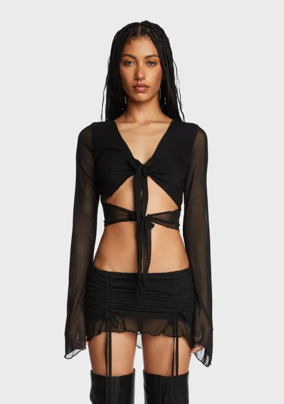 Indigo Tie Front Crop Top - Black sold by Dolls Kill