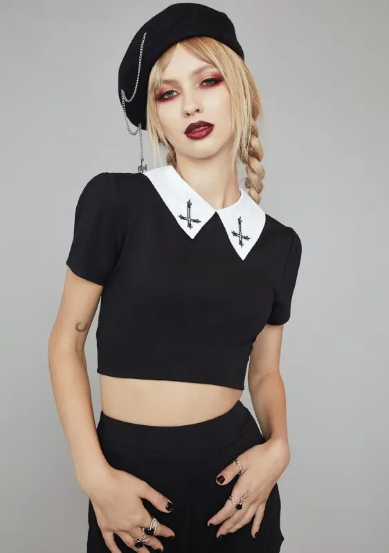 Final Bell Collared Crop Top sold by Dolls Kill
