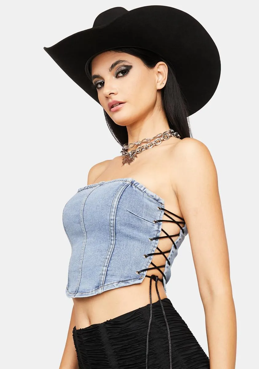 Straight Face Denim Corset Top sold by Dolls Kill product image thumbnail 2