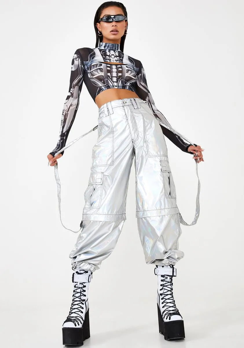 Rave Action Holographic Cargo Pants sold by Dolls Kill