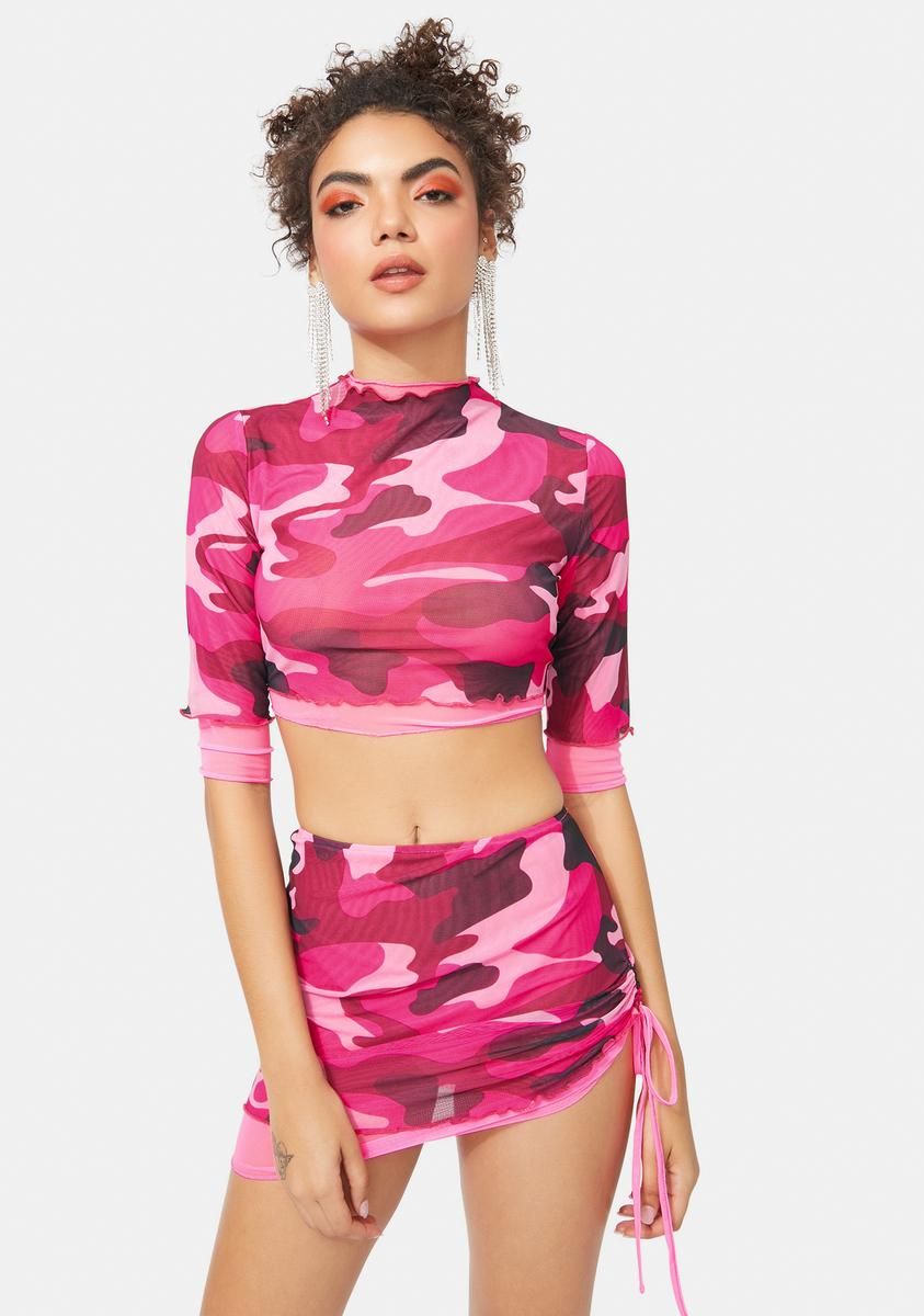 Camo Cutie Layered Mesh Skirt Set sold by Dolls Kill