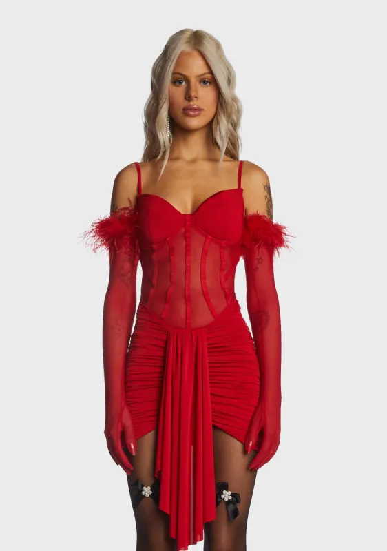 Red Sheer Dress With Gloves sold by Dolls Kill