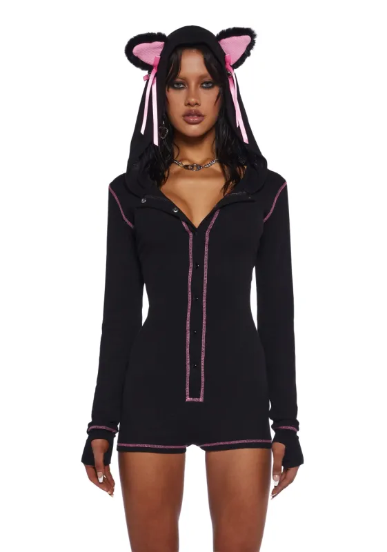 Purrfectly Dark Cat Romper sold by Dolls Kill