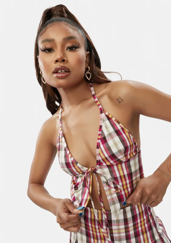 Plaid Pain Proof Halter Crop Top sold by Dolls Kill
