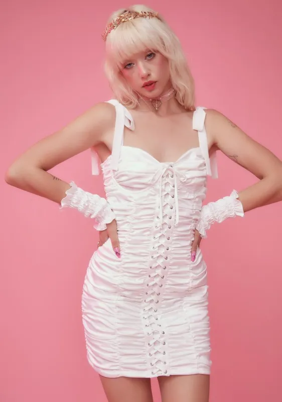 Bright Buds Ruched Mini Dress And Gloves Set sold by Dolls Kill