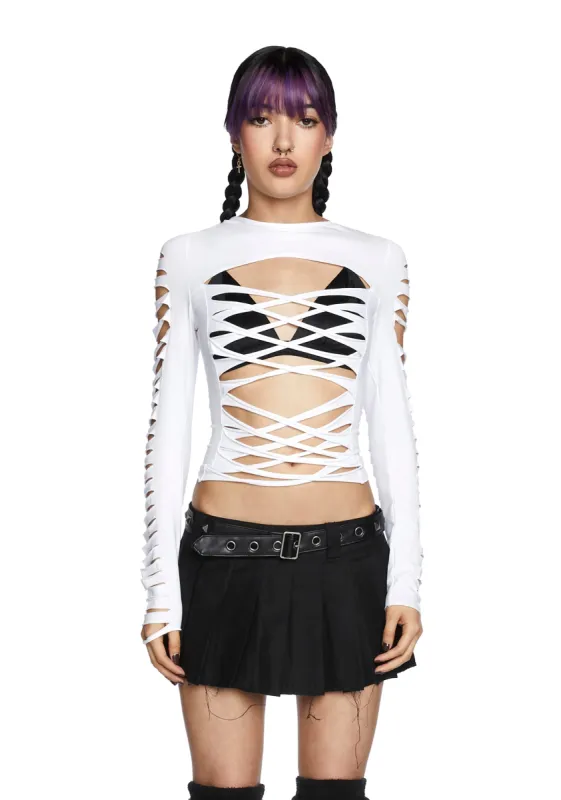 Deviant Curfew Cut-Out Top - White sold by Dolls Kill