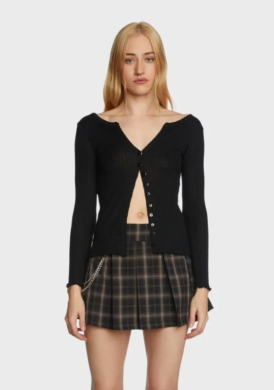 Poised For Success Ribbed Cardigan - Black sold by Dolls Kill